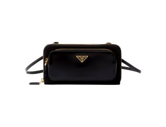 Prada Re-Nylon Triangle Brushed Leather Black Wallet Mini Crossbody Bag