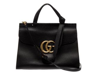 Gucci GG Marmont Black Calfskin Top Handle Satchel Handbag