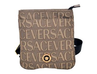 Versace La Medusa Canvas Logo Print Small Crossbody Bag Black Strap