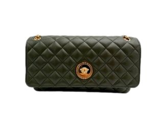 Versace La Medusa Olive Green Quilted Lambskin Chain Crossbody Bag