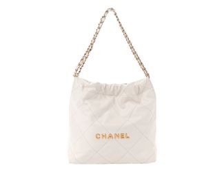 Chanel 22 Shiny Calfskin Quilted White Hobo Bag