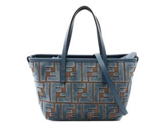 Fendi Mini Roll FF Shopping Tote Blue Brown Chenille Small Handbag