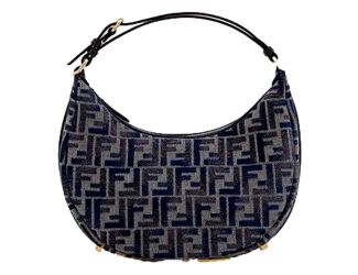 Fendi Fendigraphy Jaquard Canvas Leather Blue Hobo Bag