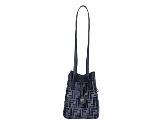 Fendi FF Origami Mini Sac Jacquard Canvas Leather Blue Handbag