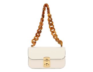 Miu Miu Madras White Leather Tortoise Shell Chain Handbag