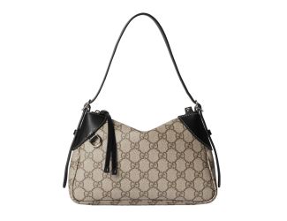 Gucci GG Emblem Supreme Canvas Leather Shoulder Bag Black Beige
