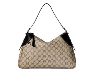 Gucci GG Emblem Surpeme Canvas Medium Leather Shoulder Bag Black Beige