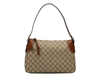 Gucci GG Supreme Emblem Medium Shoulder Bag Brown Beige
