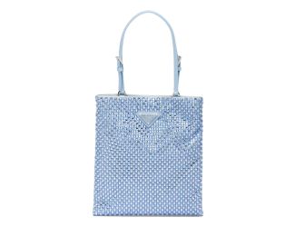 Prada Mini Satin Crystal Embellished Double Handle Crossbody Handbag Light Blue