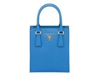 Prada Saffiano Leather Top Handle Mini Shopper Crossbody Bag in Blue