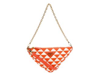 Prada Triangle Jacquard Canvas Chain Shoulder Bag in Orange and White