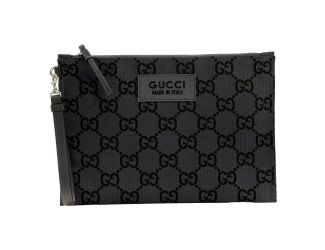 Gucci Ripstop Canvas Jumbo GG Large Clutch Wristlet Gray Black