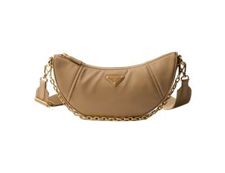 Prada Demi Lune Re-Nylon Crescent Shoulder Bag in Beige