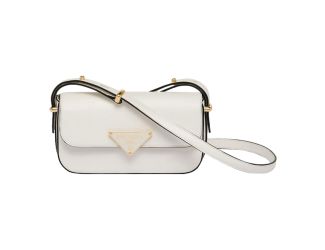 Prada Embleme Triangle Logo Soft Calfskin Crossbody Bag White
