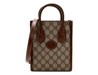 Gucci Interlocking G Leather Emblem Supreme Canvas Brown Leather Mini Shopper Tote