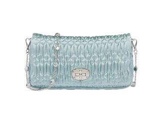 Miu Miu Satin Quilted Crystal Embellished Chain Crossbody Light Blue
