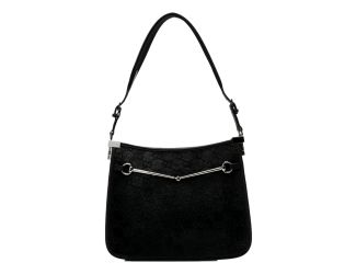 Gucci Horsebit Black Fur Slim Shoulder Bag