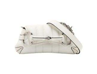 Gucci Horsebit Vertical Quilted Leather Small Chain Shoulder Bag White