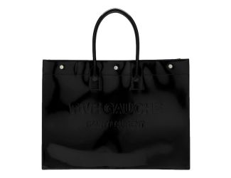 Saint Laurent Rive Gauche Black Patent Leather Large Tote Bag
