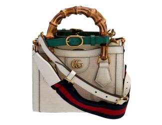 Gucci Diana Mini Bamboo Top Handle Jumbo GG Canvas Cream Leather Handbag