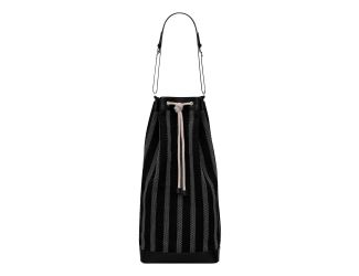 Saint Laurent Canvas Leather Trim Oversized Drawstring Bucket Bag Black