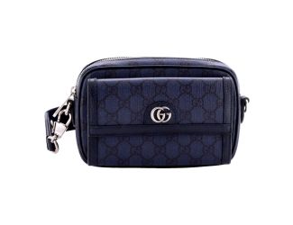 Gucci Ophidia Front Pocket Mini Camera Bag Navy Blue GG Coated Canvas