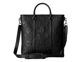 Gucci Jumbo GG Embossed Black Leather Tote Bag Large Monogram Handbag