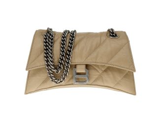 Balenciaga Crush Quilted Leather Chain Shoulder Bag Taupe Silver Hardware