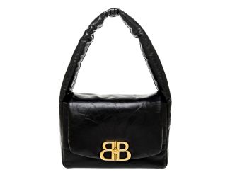 Balenciaga Monaco Soft Nappa Leather Shoulder Bag Black Gold Hardware