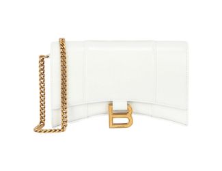 Balenciaga Hourglass White Smooth Calfskin Leather Wallet on Chain Crossbody Bag