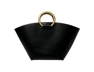 Saint Laurent Maxi Ring Handle Tote in Black Smooth Leather with Gold-Tone Ring Hardware Large