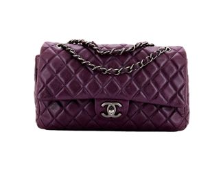 Chanel Classic Flap Shoulder Bag in Purple Soft Lambskin Leather with Chain Strap