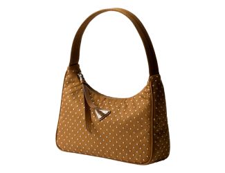 Prada Re-Edition Studded Nylon Mini Shoulder Bag in Brown with Silver Hardware