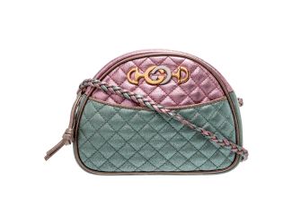 Gucci Mini Zumi Quilted Nappa Trapuntata Metallic Dome Crossbody Bag Pink and Blue
