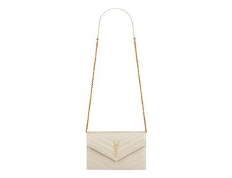 Saint Laurent Cassandre Envelope Chain Wallet Crossbody Bag in Crema White