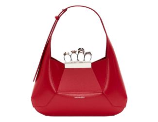 Alexander McQueen The Jewelled Hobo Bag in Red Leather with Silver Knuckle