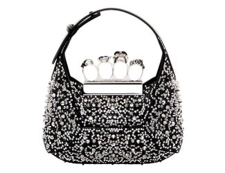 Alexander McQueen Crystal Jewelled Hobo Bag Black Skull Knuckle Handle