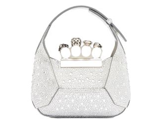Alexander McQueen Crystal Jewelled Shoulder Bag Silver Skull Knuckle