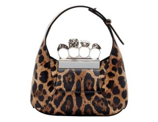 Alexander McQueen Leopard Print Jewelled Shoulder Bag Skull Knuckle