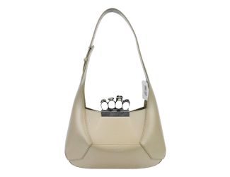 Alexander McQueen The Jewelled Leather Shoulder Bag Beige Skull Ring Handle