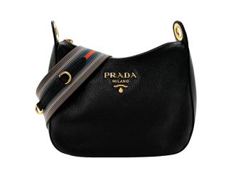 Prada Vitello Phenix Zippered Messenger Hobo Black Leather Shoulder Bag