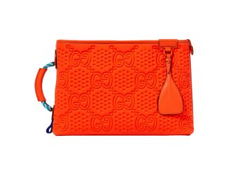 Gucci Off The Grid GG Embossed Orange Rubber Pouch Clutch Bag