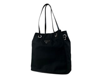 Prada Vintage Tessuto Triangle Logo Drawstring Handbag Totebag Black