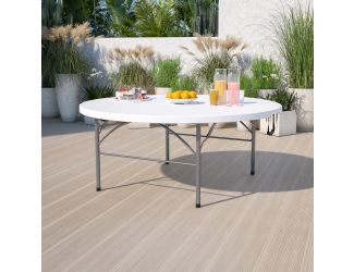 5.89-Foot Round Bi-Fold Granite White Plastic Banquet Folding Table with Handle