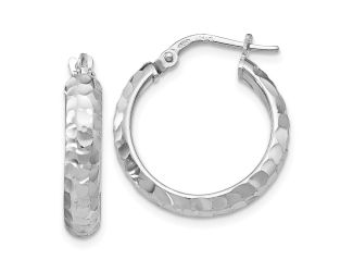 Sterling Silver Radiant Essence Rhodium-plated Hinged Hoop Earrings