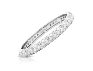 Belle Etoile Round Cubic Zirconia studded White Enamel Harlequin Bangle - 925 SS.