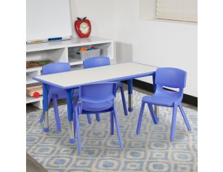 23.625"W x 47.25"L Rectangular Blue Plastic Activity Table Set with 4 Chairs