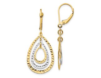 14K Two-tone Diamond Cut Leverback Earrings