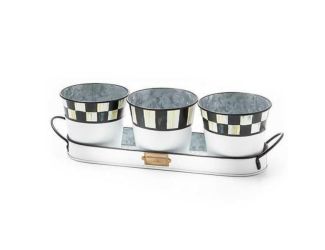 Flower Market Galvanized Herb Pots with Tray, Set of 3