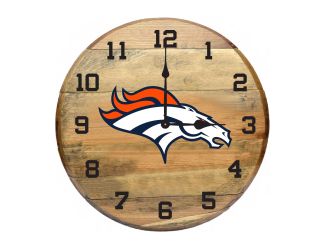 Denver Broncos Oak Barrel Clock